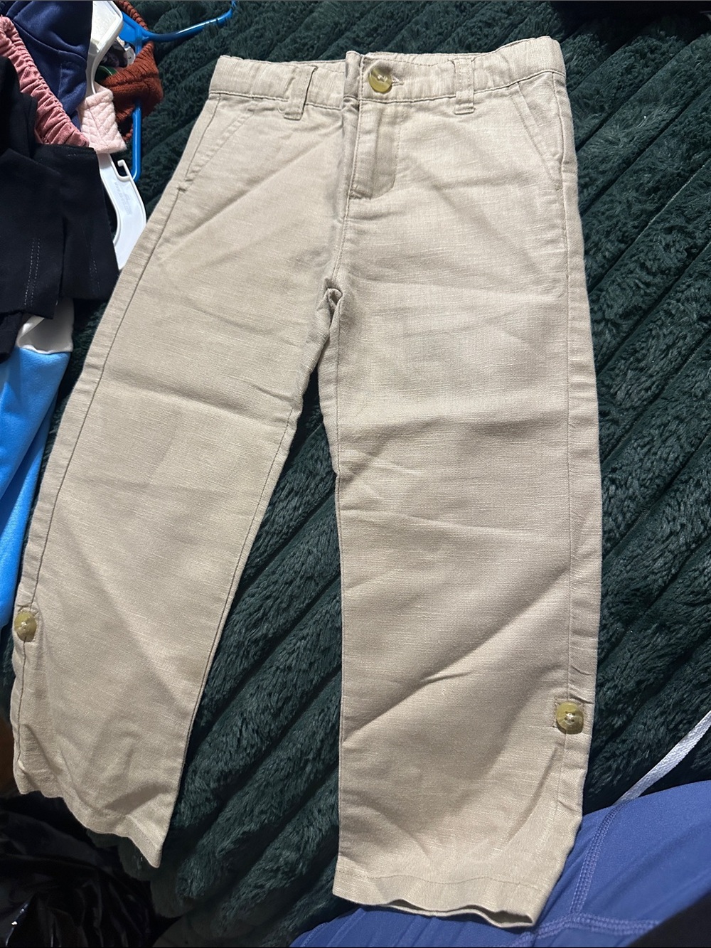 Janie and Jack Khaki Beige Roll-Tab Pants